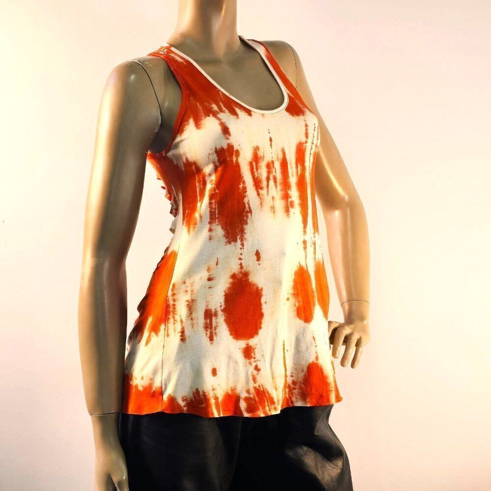 Shape Up Fitness Wear Tie Dye Orange Red Shark-Bite Back Tank Top Womens Sz M/L - Picture 2 of 8